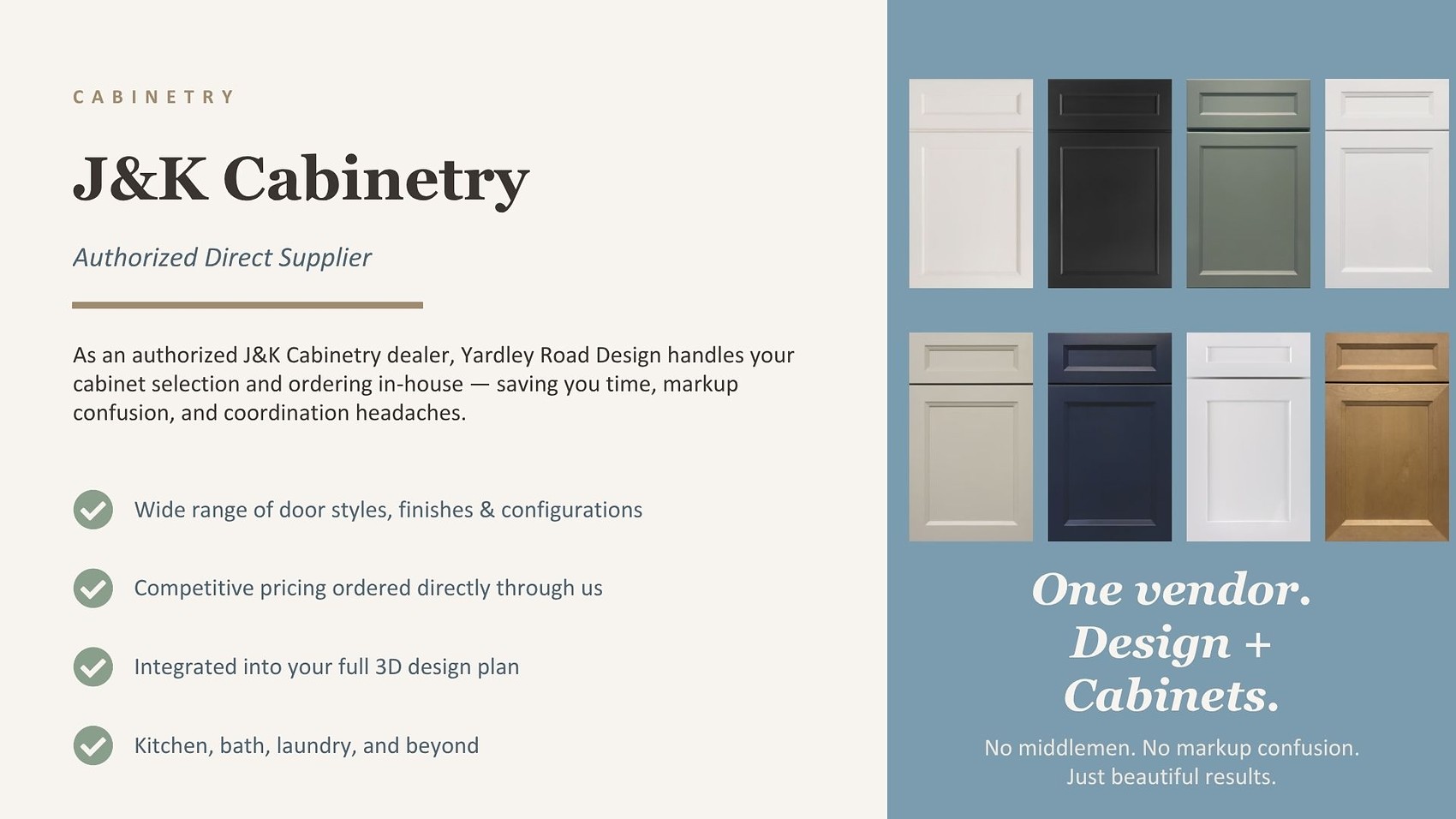 J and K Cabinetry door styles and finishes — authorized direct supplier