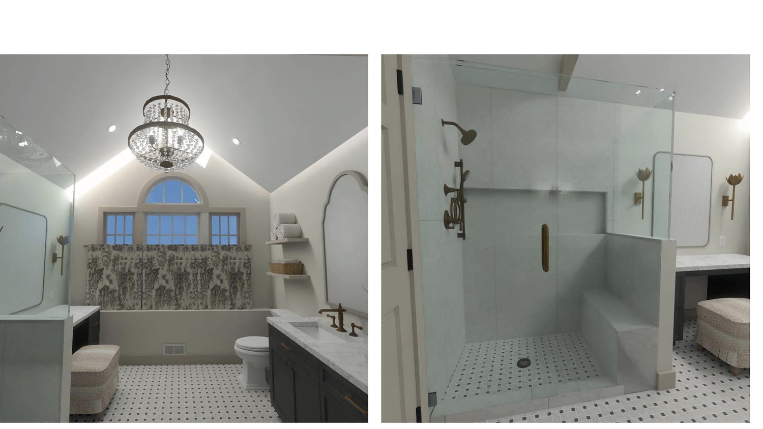 Rendered views of the shower and vanity wall